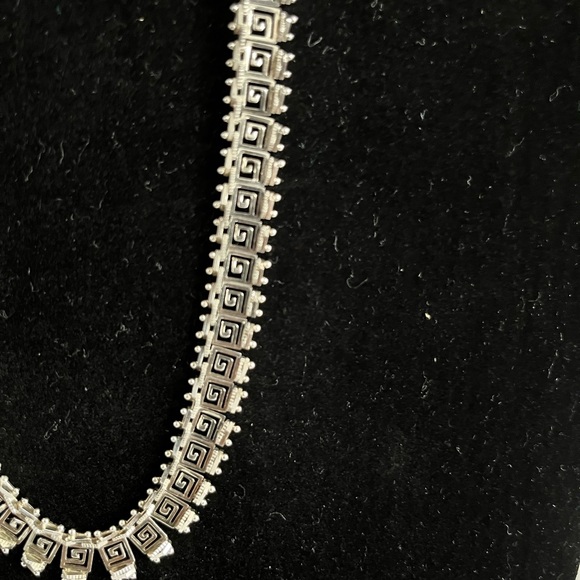 Vintage Sterling Silver Mexico L92 925 Greek Key Pattern Link 16" Necklace - Picture 5 of 10